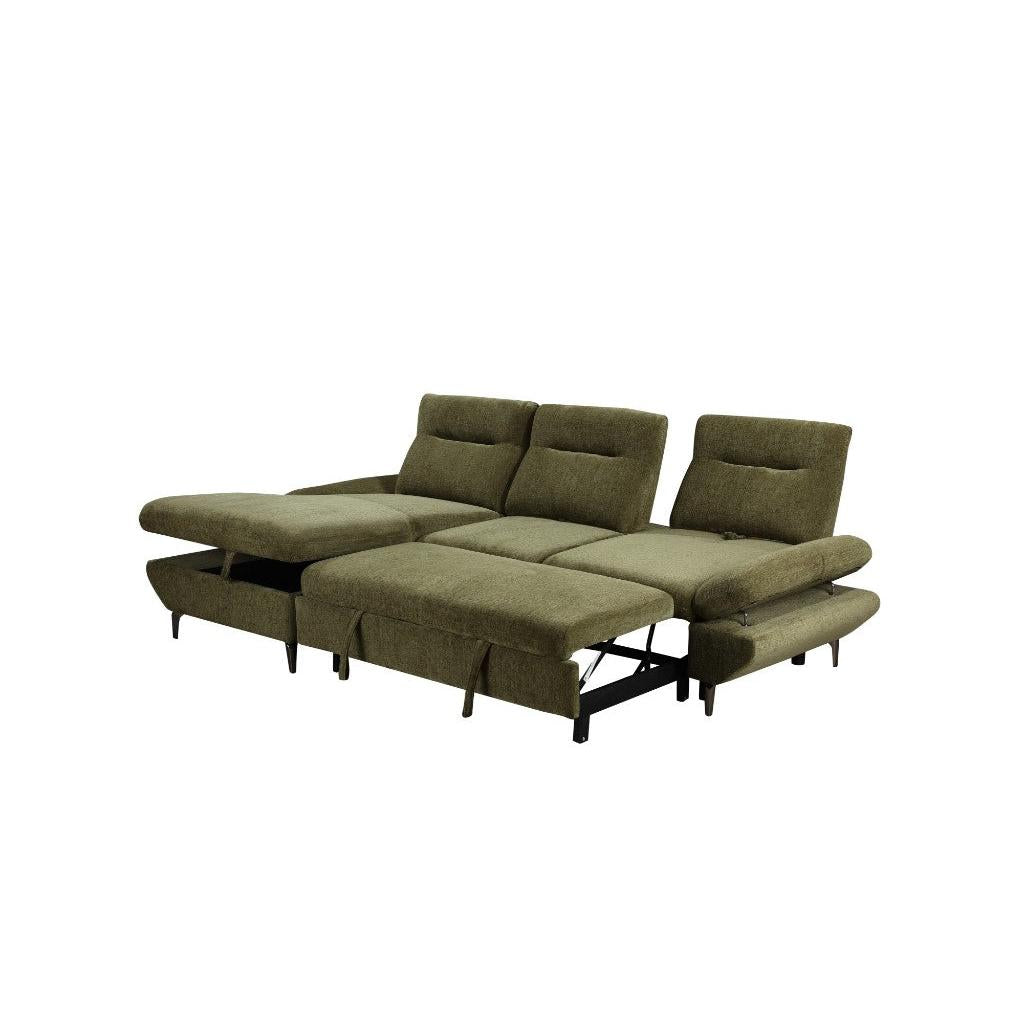 LIBBI FABRIC 2-SEATER SOFA BED WITH LHF STORAGE CHAISE GREEN - MyChocolateWood