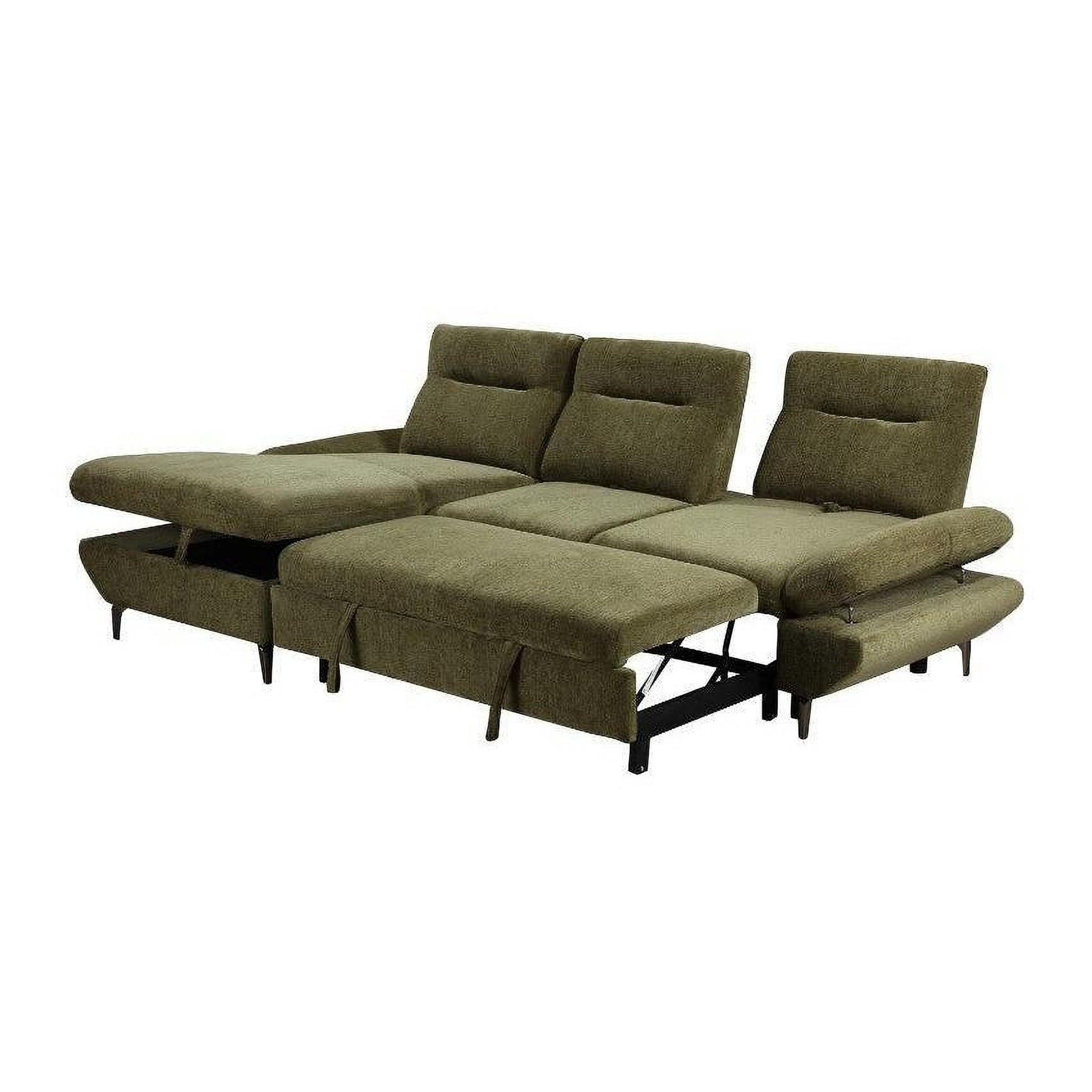 Libbi Fabric 2-Seater Sofa Bed with Left Facing Storage Chaise in Green - Chocolate Wood