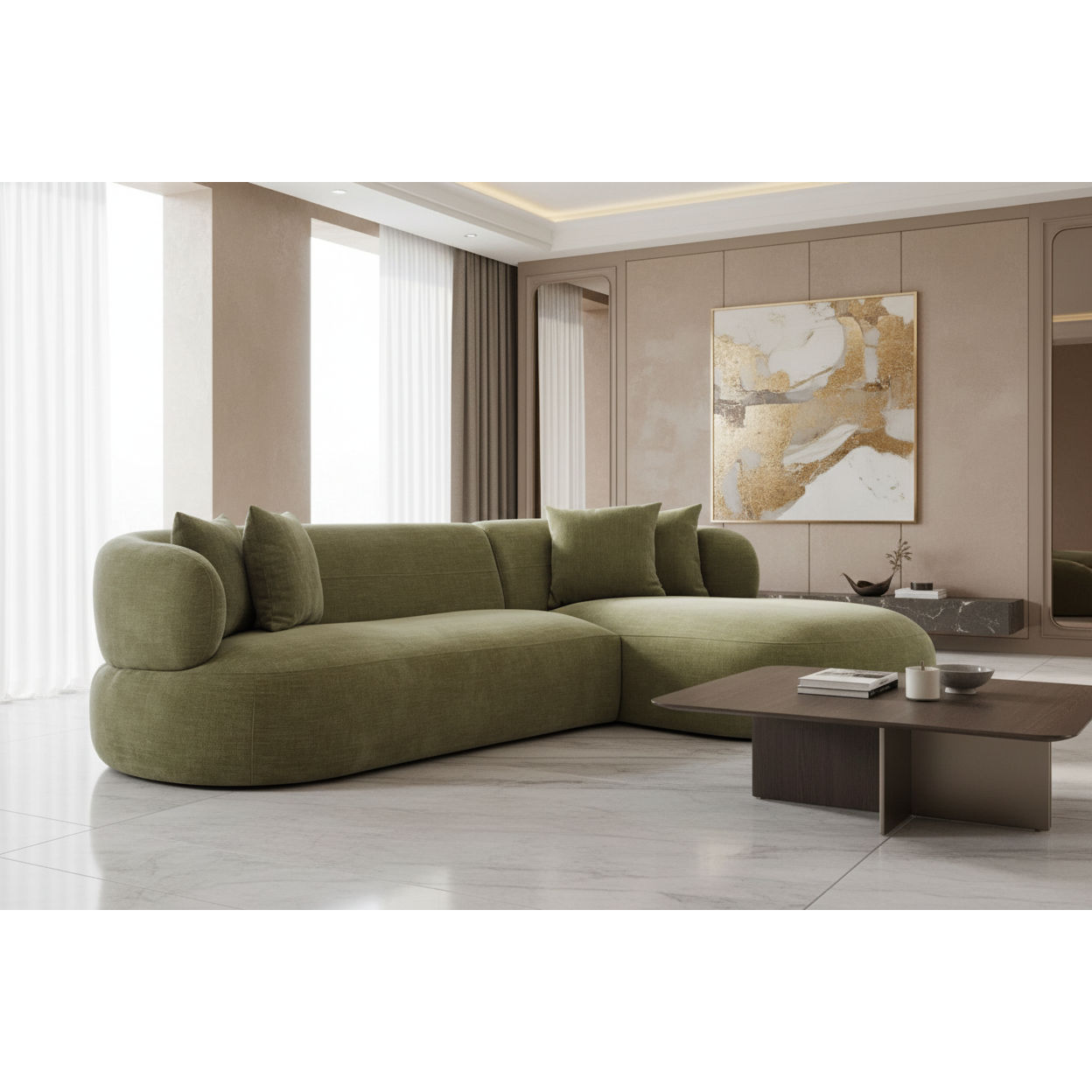 BEECHAM MODULAR 3-SEATER CORNER SOFA WITH RHF CHAISE - SAGE CHENILLE - MyChocolateWood