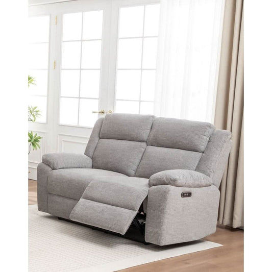 ALLOA FABRIC 2-SEATER ELECTRIC RECLINER SOFA GREY - MyChocolateWood