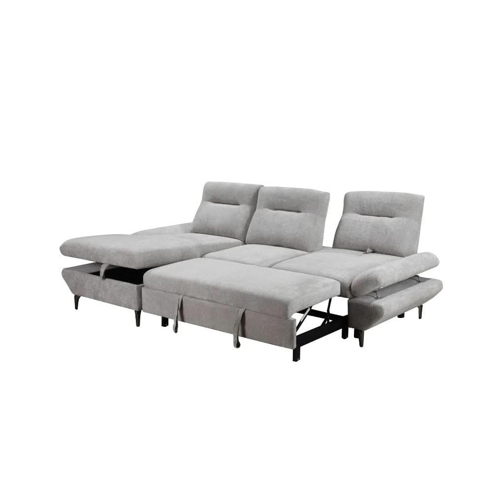 LIBBI FABRIC 2-SEATER SOFA BED WITH LHF STORAGE CHAISE GREY - MyChocolateWood