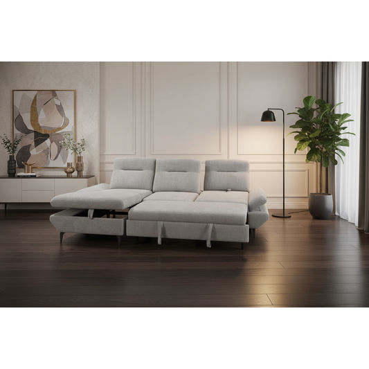 LIBBI FABRIC 2-SEATER SOFA BED WITH LHF STORAGE CHAISE GREY - MyChocolateWood