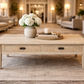 HAMPTON GREYWASHED OAK COFFEE TABLE 140CM - MyChocolateWood