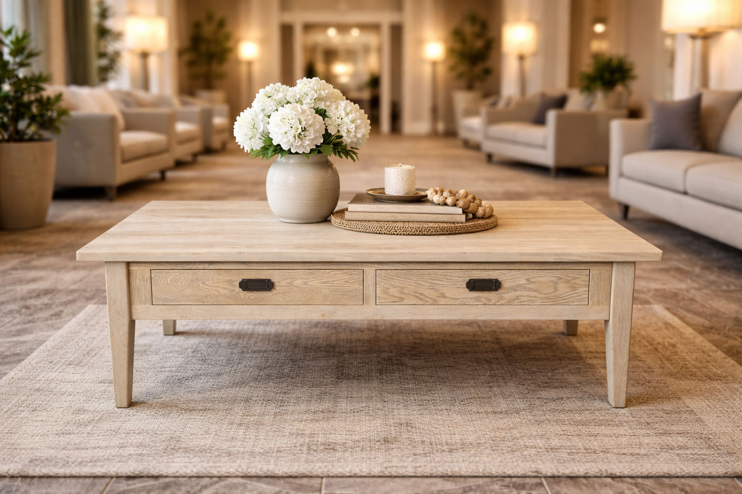 HAMPTON GREYWASHED OAK COFFEE TABLE 140CM - MyChocolateWood