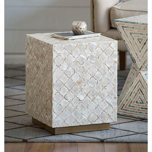 SERENA SQUARE SHELL STOOL/SIDE TABLE/LAMP TABLE/ACCENT TABLE - MyChocolateWood