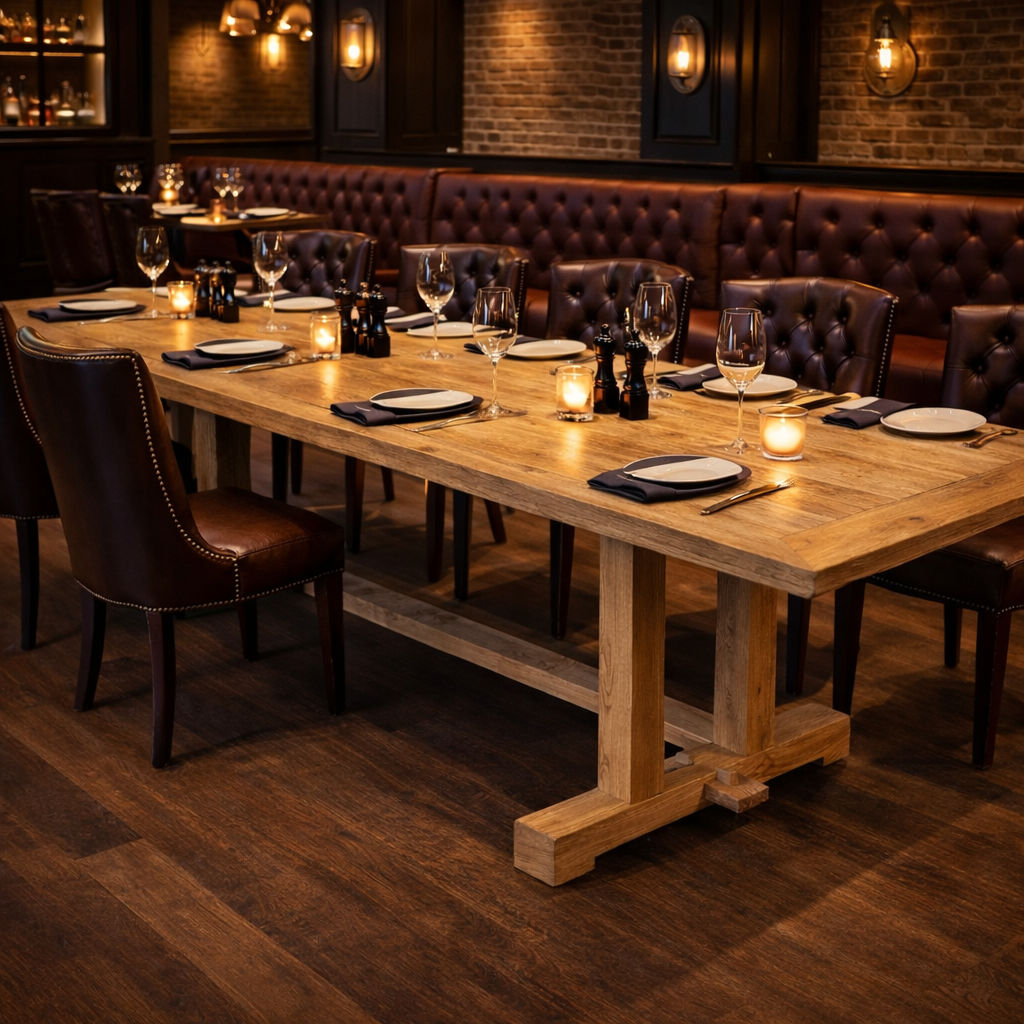 HOBART RECYCLED ELM TRESTLE DINING TABLE 240CM - MyChocolateWood