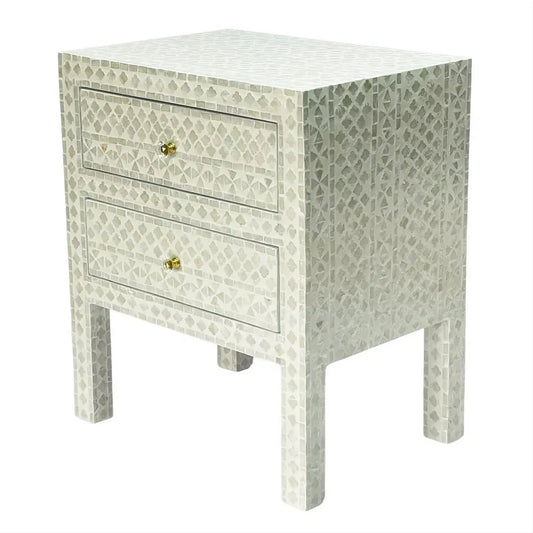 DEENA MOTHER OF PEARL 2-DRAWER BEDSIDE TABLE CREAM HUE