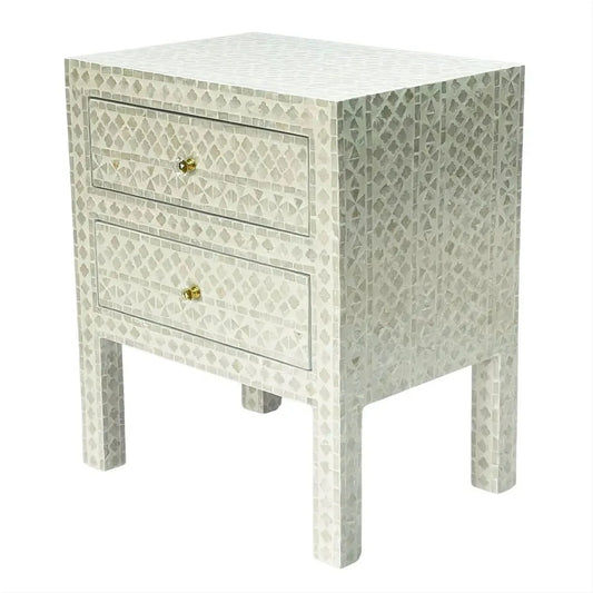 DEENA MOTHER OF PEARL 2-DRAWER BEDSIDE TABLE CREAM HUE