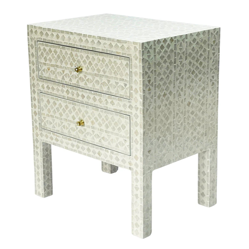 DEENA MOTHER OF PEARL 2-DRAWER BEDSIDE TABLE CREAM HUE - MyChocolateWood