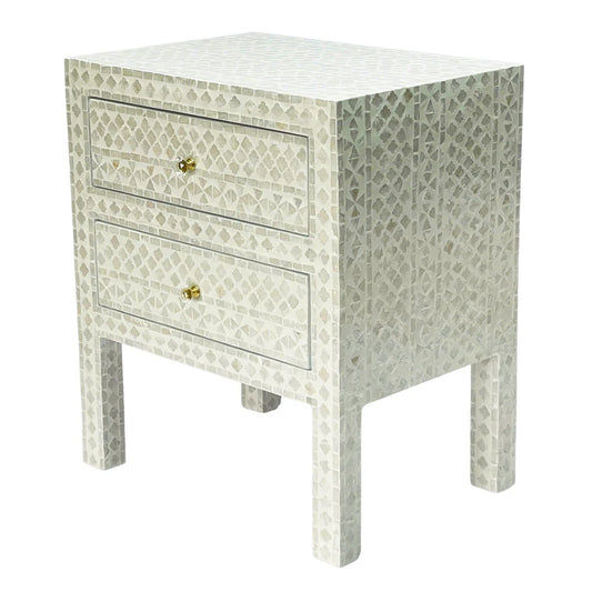 DEENA MOTHER OF PEARL 2-DRAWER BEDSIDE TABLE CREAM HUE - MyChocolateWood