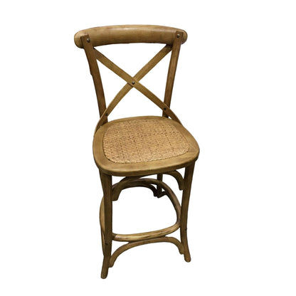 EMERSON NATURAL CROSS BACK BAR STOOL WITH RATTAN SEAT - 65CM SEAT HEIGHT