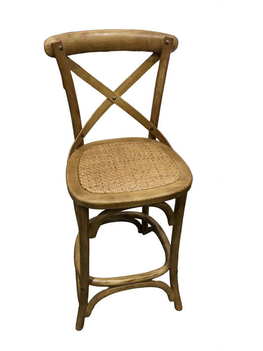 EMERSON NATURAL CROSS BACK BAR STOOL WITH RATTAN SEAT - 65CM SEAT HEIGHT - MyChocolateWood