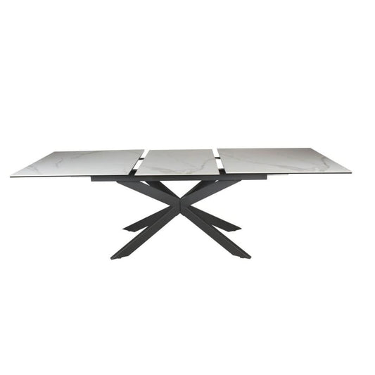 CHARIS EXTENSION CERAMIC GLASS DINING TABLE WHITE W:180/240CM - MyChocolateWood