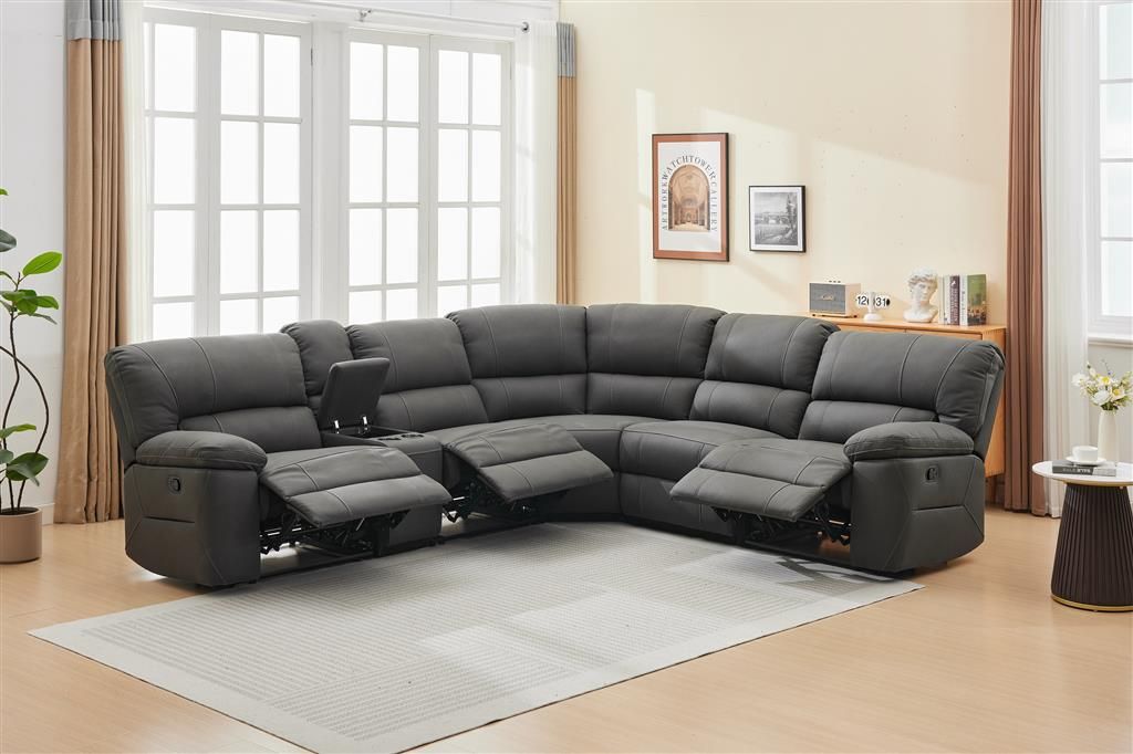 LANCY PREMIUM LEATHER 3 SEATER RECLINER SOFA + 2-SINGLE MANUAL RECLINER  ARMCHAIRS BLACK - MyChocolateWood