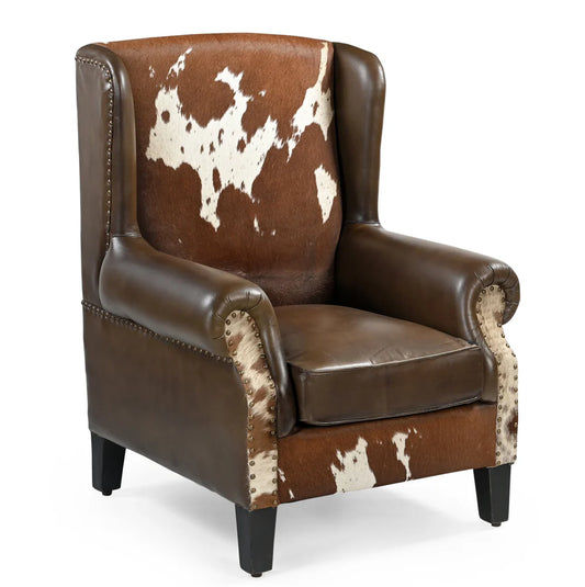 ABE HAND MADE COWHIDE & GENUINE LEATHER ARMCHAIR - MyChocolateWood