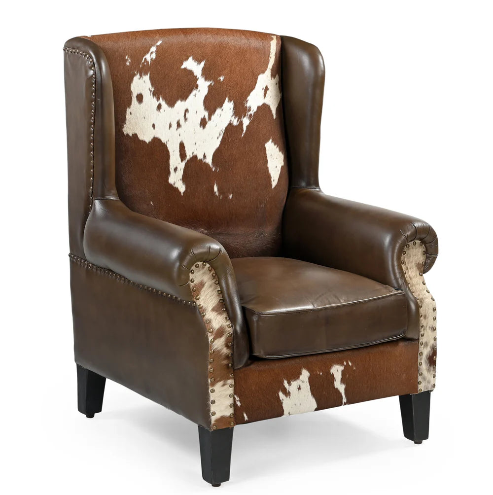 ABE HAND MADE COWHIDE & GENUINE LEATHER ARMCHAIR - MyChocolateWood
