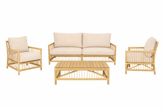 GARLAND 4 PIECE ACACIA WOOD OUTDOORS LOUNGE SETTING LIGHT BAMBOO FINISH/MIXED SAND COLOUR - MyChocolateWood