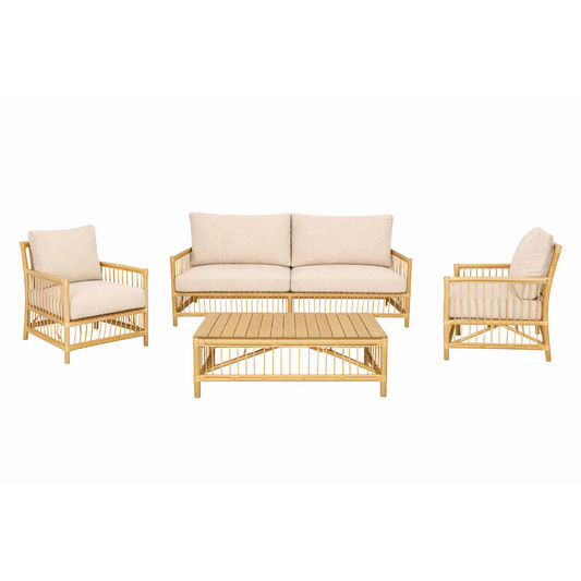 GARLAND 4 PIECE ACACIA WOOD OUTDOORS LOUNGE SETTING LIGHT BAMBOO FINISH/MIXED SAND COLOUR - MyChocolateWood
