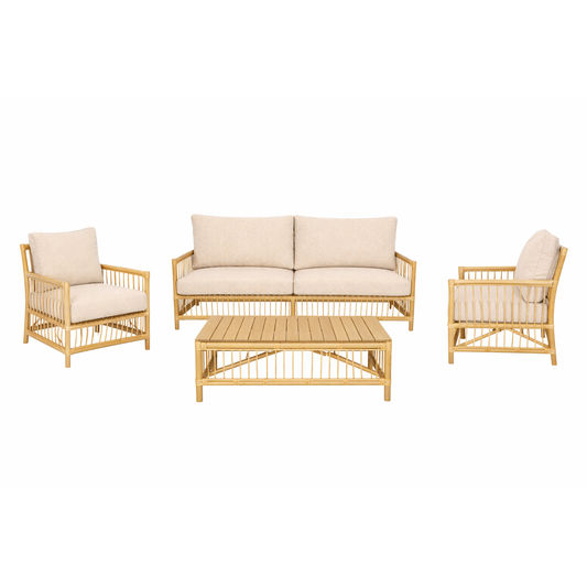 GARLAND 4 PIECE ACACIA WOOD OUTDOORS LOUNGE SETTING LIGHT BAMBOO FINISH/MIXED SAND COLOUR - MyChocolateWood