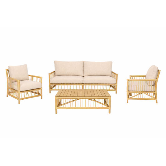 GARLAND 4 PIECE ACACIA WOOD OUTDOORS LOUNGE SETTING LIGHT BAMBOO FINISH/MIXED SAND COLOUR