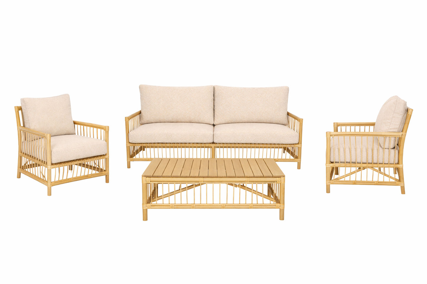 GARLAND 4 PIECE ACACIA WOOD OUTDOORS LOUNGE SETTING LIGHT BAMBOO FINISH/MIXED SAND COLOUR - MyChocolateWood