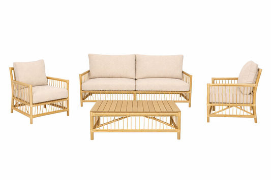GARLAND 4 PIECE ACACIA WOOD OUTDOORS LOUNGE SETTING LIGHT BAMBOO FINISH/MIXED SAND COLOUR - MyChocolateWood