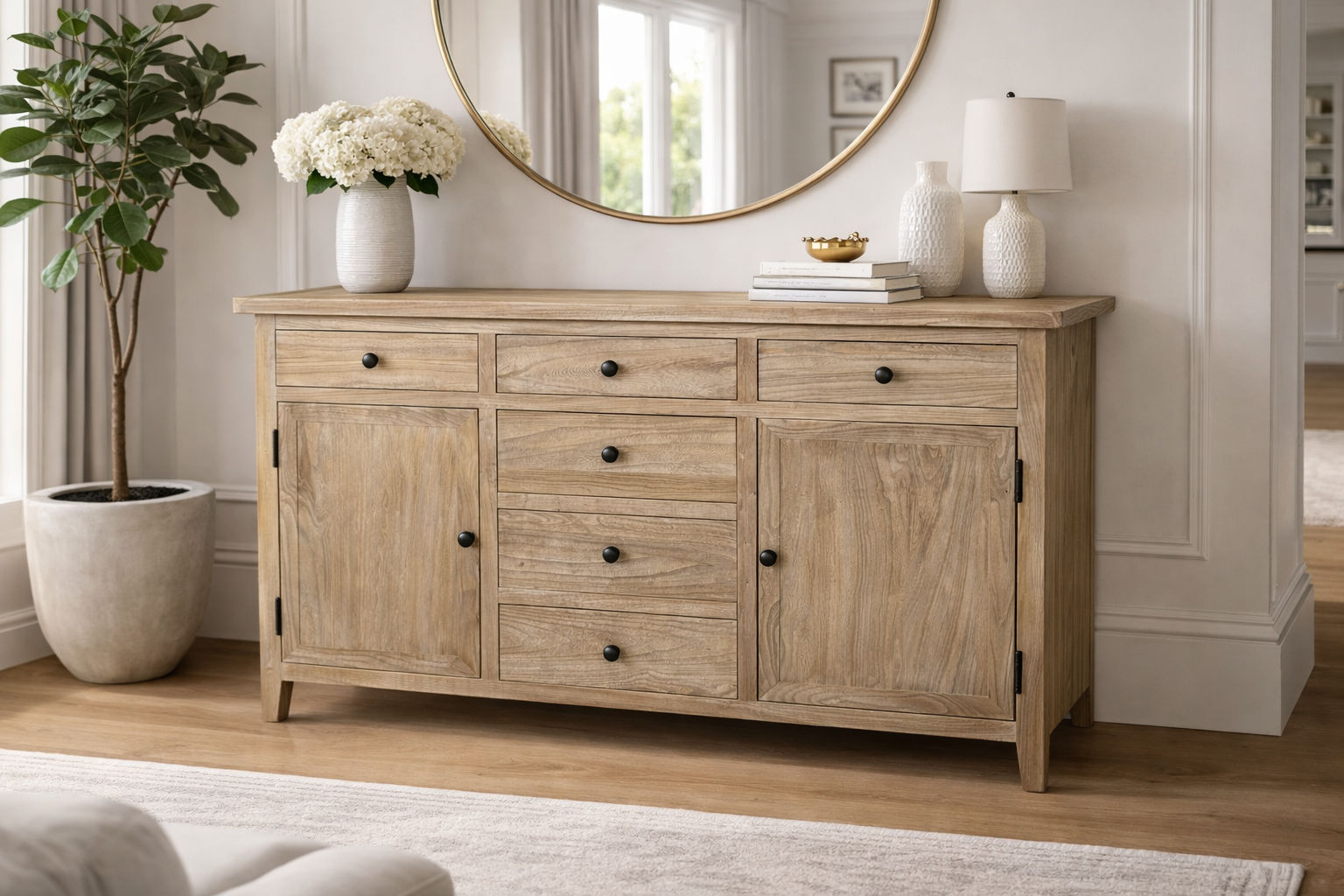 KLOWI RUSTIC 6-DRAWER 2-DOOR CABINET STORAGE CUPBOARD SIDEBOARD BUFFET RECYCLED ELM 130CM - MyChocolateWood
