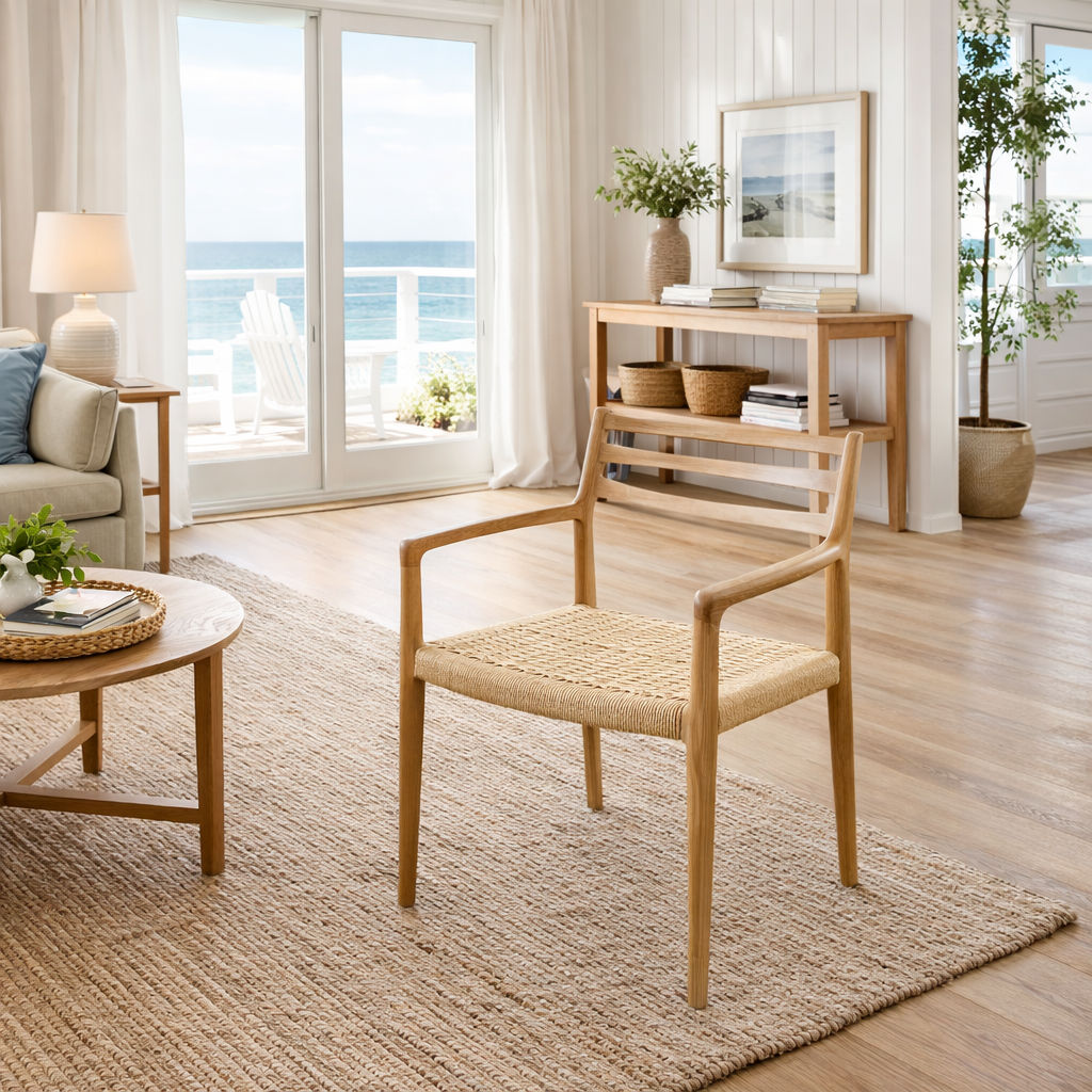 FINNIGAN LADDER-BACK DINING CHAIR/ARMCHAIR - ASHWOOD & WOVEN ROPE - MyChocolateWood