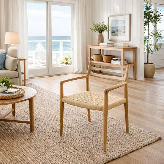 FINNIGAN LADDER-BACK DINING CHAIR/ARMCHAIR - ASHWOOD & WOVEN ROPE - MyChocolateWood