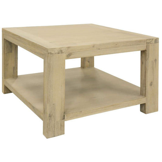 MyChocolateWood Ripley solid acacia timber lamp table with shelf in brushed smoke finish, showcasing natural wood grain and sturdy design.