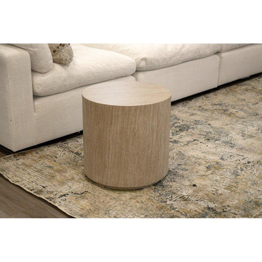 DERNA ROUND SIDE TABLE/LAMP TABLE TRAVERTINE COLOUR - MyChocolateWood