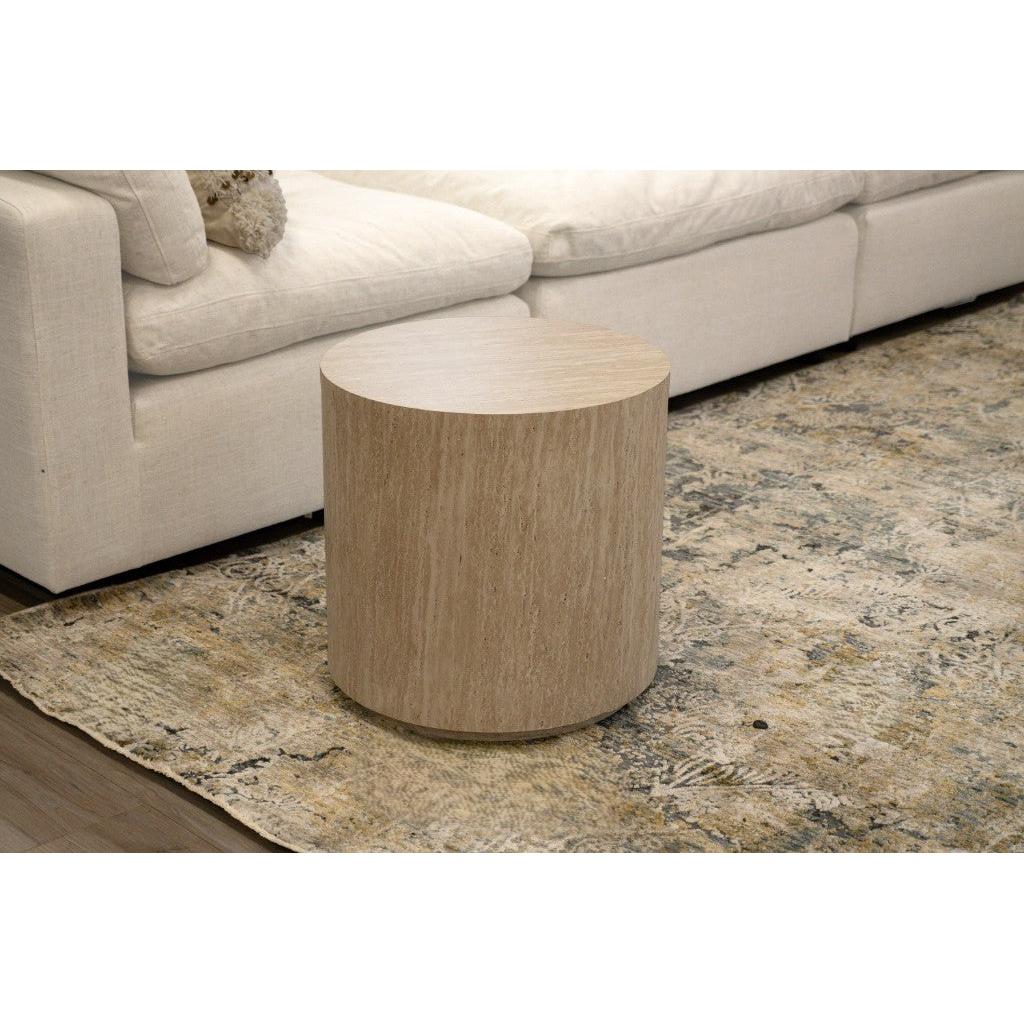 DERNA ROUND SIDE TABLE/LAMP TABLE  TRAVERTINE COLOUR - MyChocolateWood