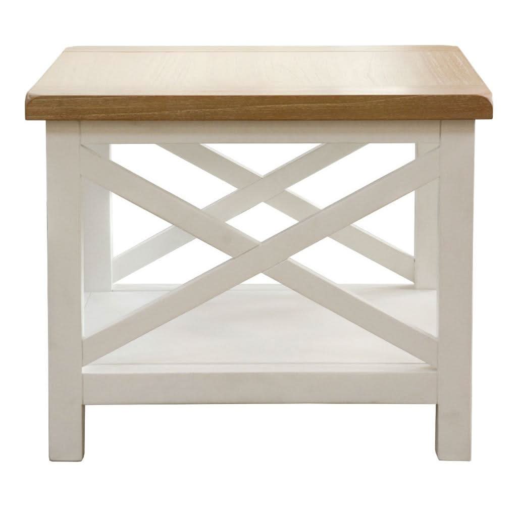 CHRISTA HAMPTON SOLID ACACIA LAMP TABLE/SIDE TABLE LIGHT OAK TOP WHITE BASE - MyChocolateWood