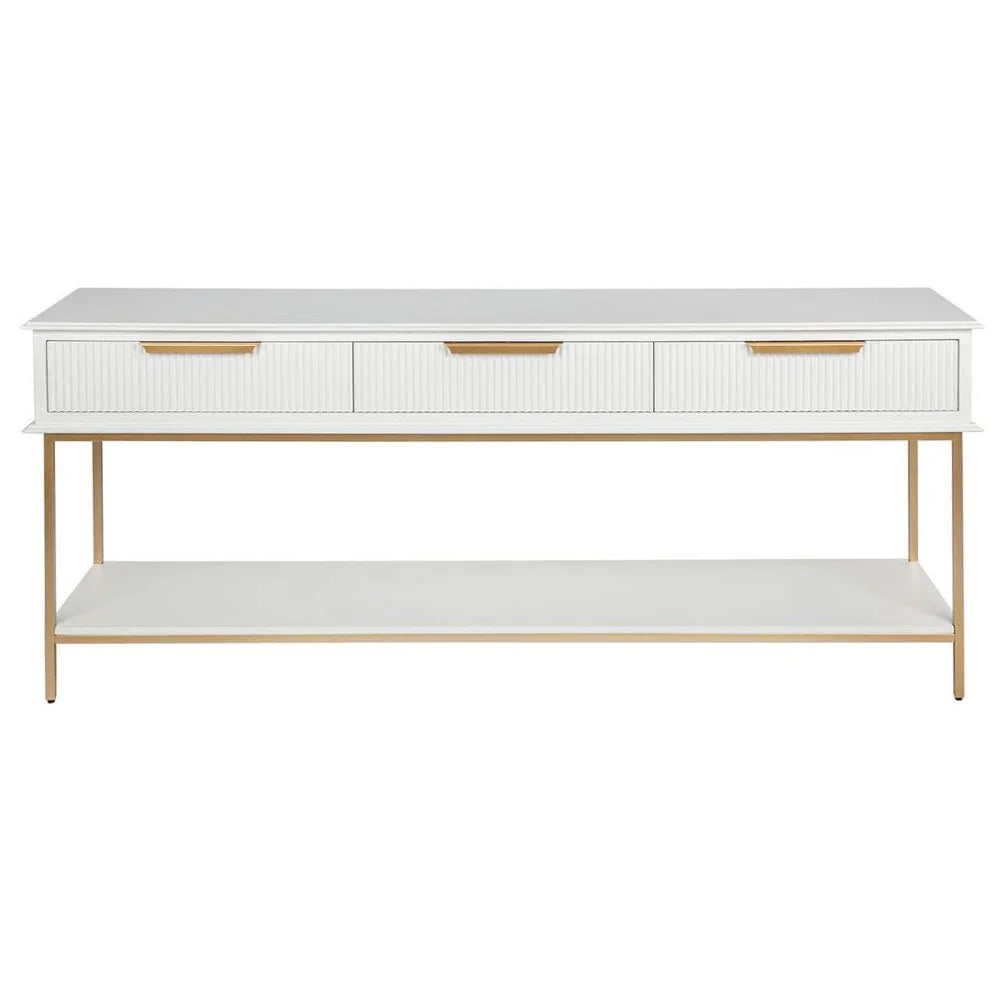 MORETTI 3-DRAWER CONSOLE TABLE/HALL TABLE SATIN WHITE  & GOLD LARGE - MyChocolateWood