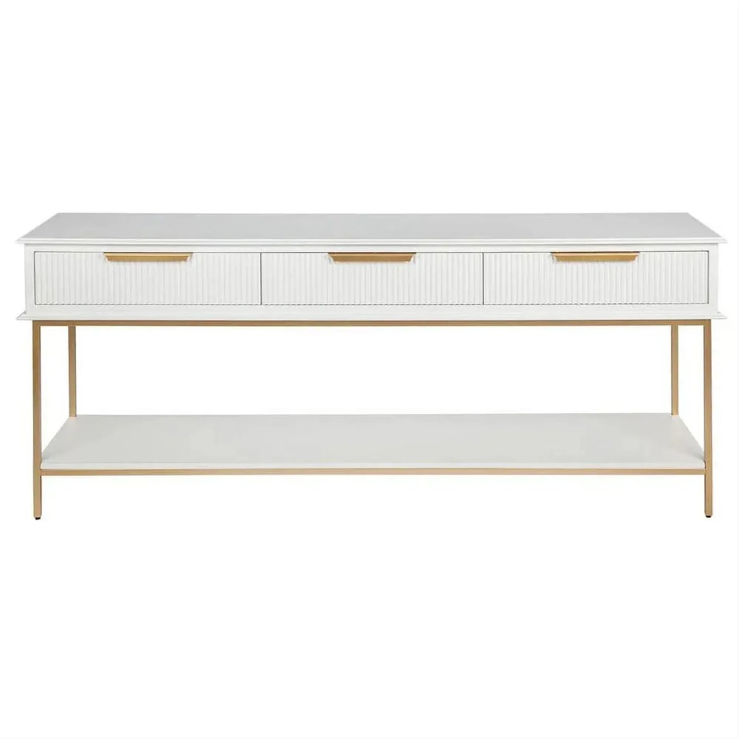 Moretti 3-Drawer Console Table 200cm in Satin White & Gold - Chocolate Wood