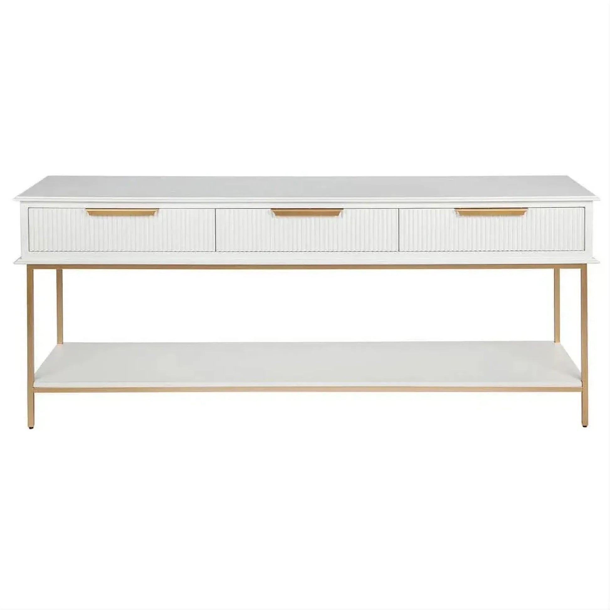 Moretti 3-Drawer Console Table 200cm in Satin White & Gold - Chocolate Wood