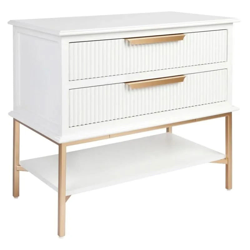 MORETTI 2-DRAWER BEDSIDE TABLE SATIN WHITE/GOLD LARGE - MyChocolateWood