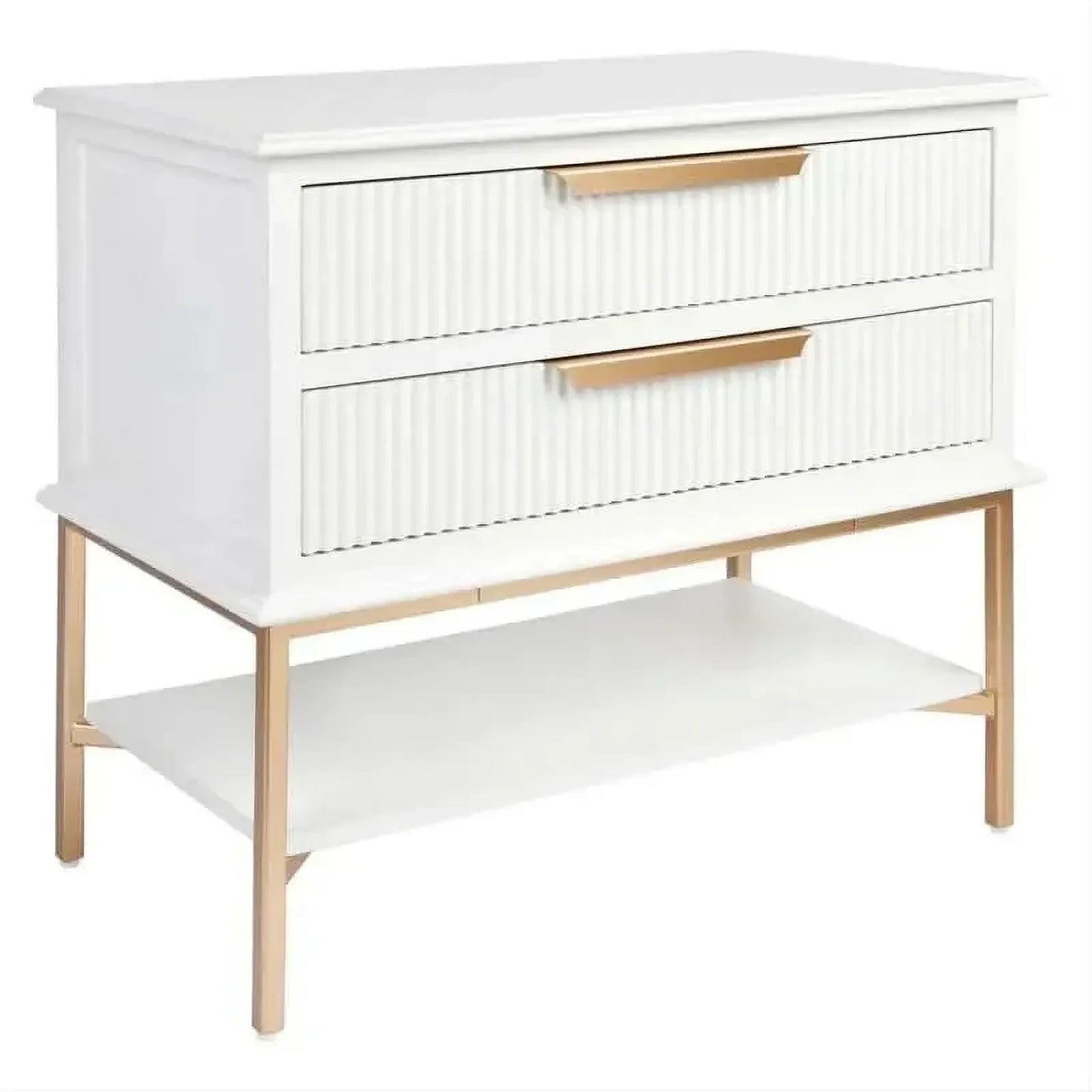Moretti 2-Drawer Bedside Table Large in Satin White & Gold - Chocolate Wood