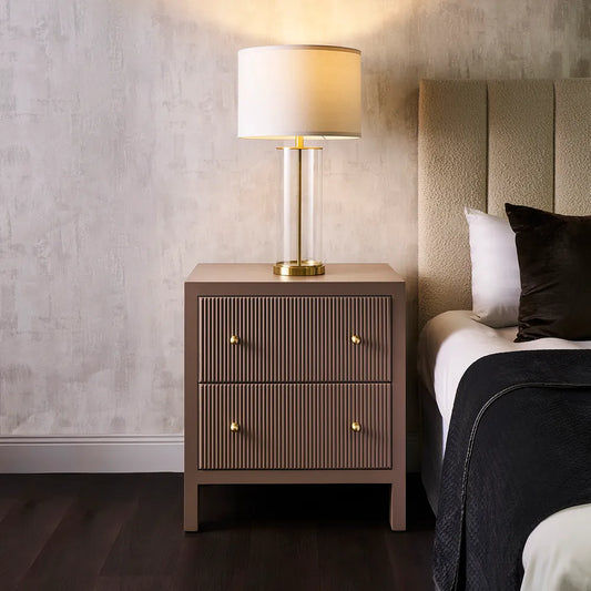JAYLA LARGE TAUPE 2-DRAWER LARGE BEDSIDE TABLE - MyChocolateWood