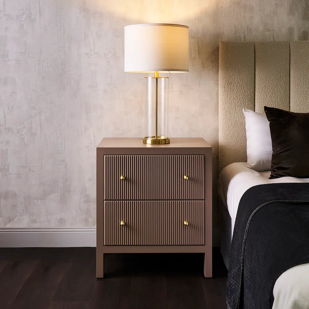 JAYLA LARGE TAUPE 2-DRAWER LARGE BEDSIDE TABLE - MyChocolateWood