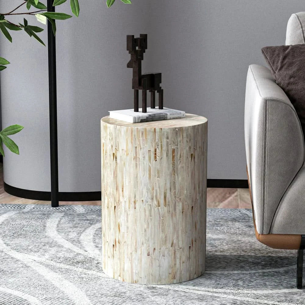LAUSANNE MOTHER OF PEARL HAND MADE STOOL/SIDE TABLE/LAMP TABLE/ACCENT TABLE - MyChocolateWood