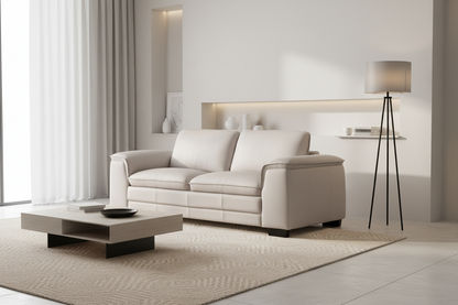 MACKENZIE LEATHER 2-SEATER SOFA - LIGHT GREY - MyChocolateWood