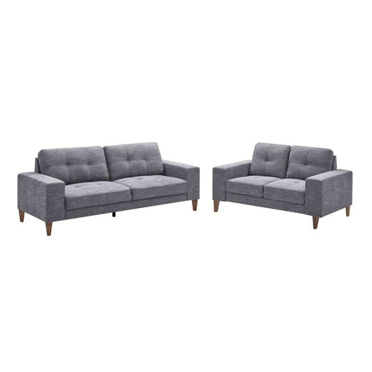 LIZ 3-SEATER + 2-SEATER MID-CENTURY GREY FABRIC SOFA SET - MyChocolateWood