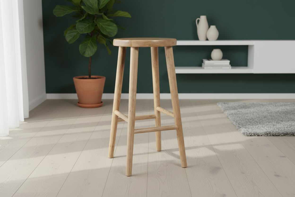 Solid oak stool with natural top and legs, 65cm height, by MyChocolateWood, featuring a simple and sturdy design.