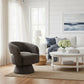 Lester Fabric Accent Armchair with 360 Degree Swivel in Chocolate - Chocolate Wood