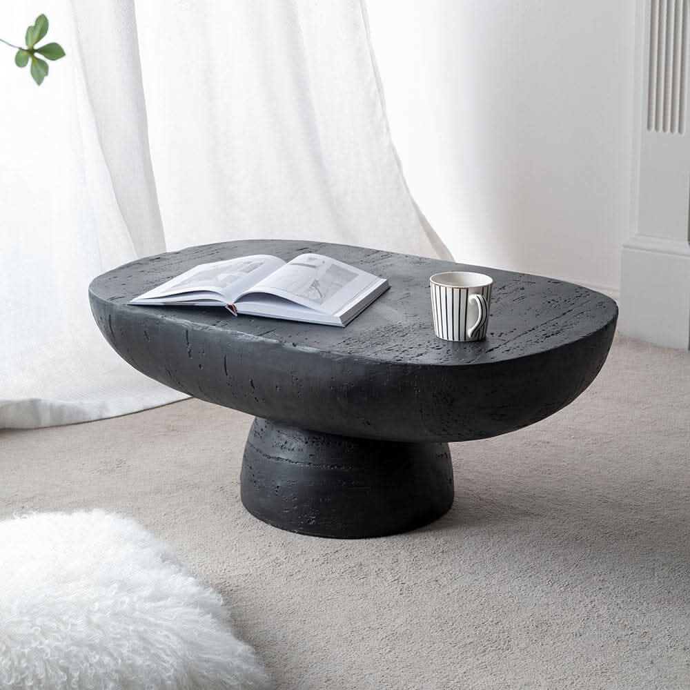 BARDOT OVAL CEMENT COFFEE TABLE BLACK - MyChocolateWood