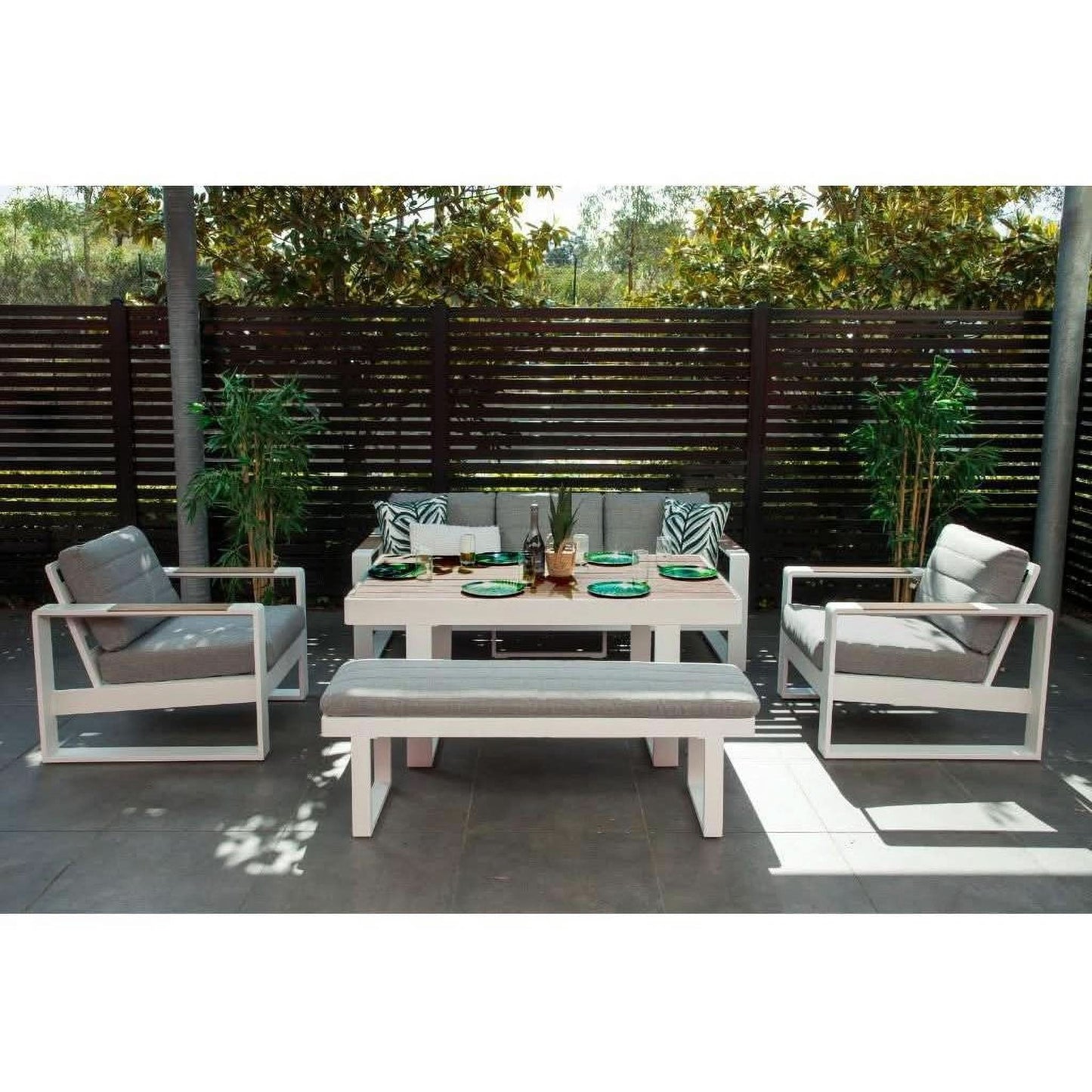 Anzio 5-Piece Outdoor Sofa Set in White - Chocolate Wood