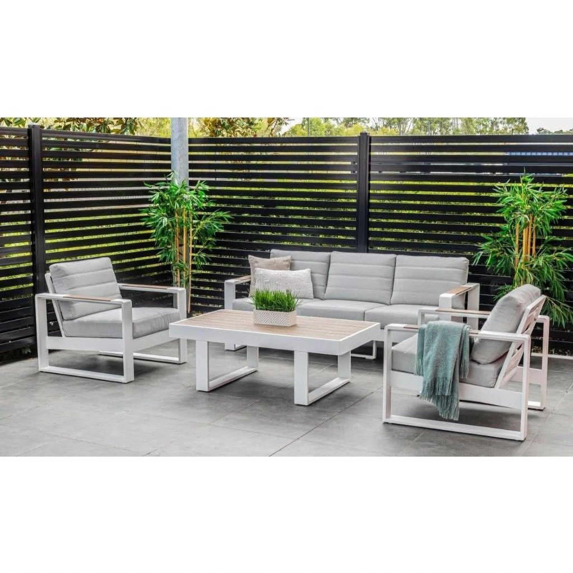 Anzio 4-Piece Outdoor Sofa Set in White - Chocolate Wood