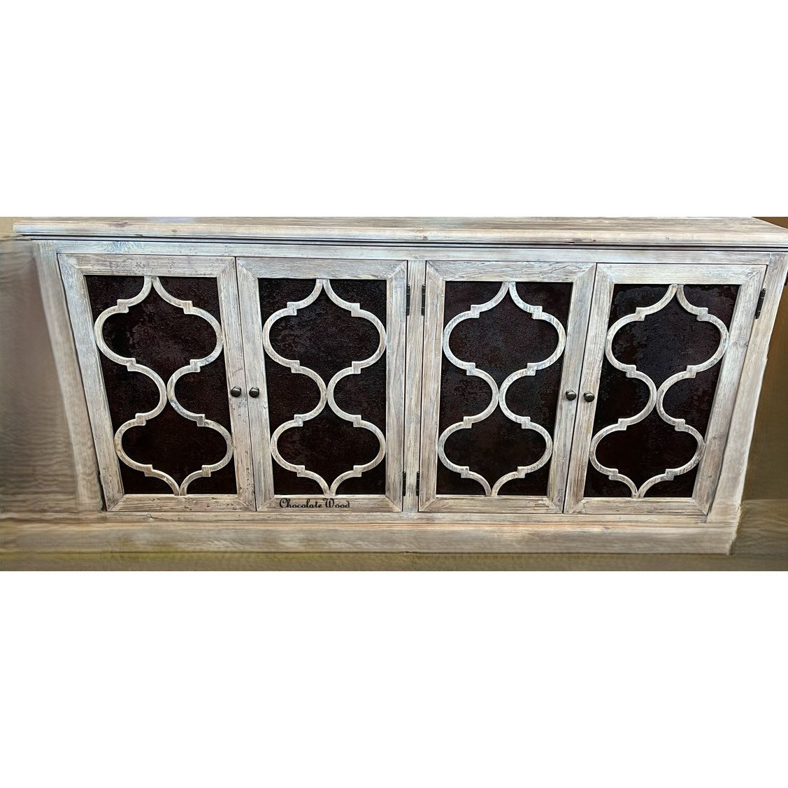 REINA GREYWASHED RECYCLED TIMBER/HERITAGE METAL 4-DOOR BUFFET/SIDEBOARD - MyChocolateWood