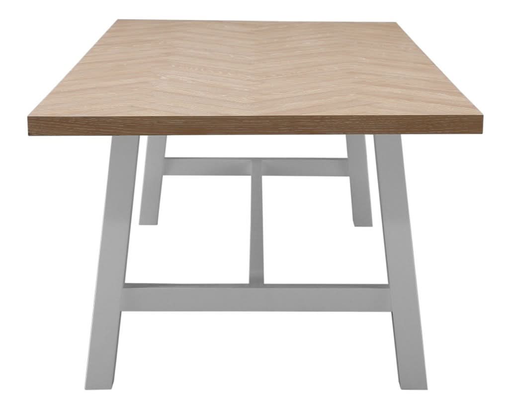 MIRAN PARQUETRY TOP DINING TABLE 240CM WHITEWASH OAK TOP/WHITE PAINTED BASE